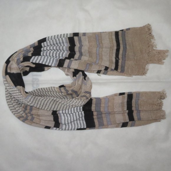 CALVIN KLEIN Modern Beach Neutrals Multicolor Striped Scarf - Picture 4 of 12